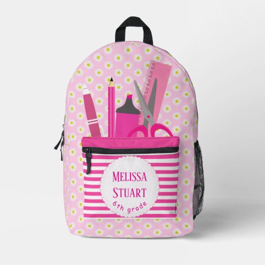 Girly Pink Stationeries voor haar Print Cut Sew Ba Bedrukte Rugzak (Voorkant)