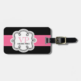 Girly Pink Stitched Ribbon Personalized Bag Bagagelabel