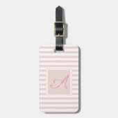 Girly Pink Stripe Monogram-persoonlijk Bagagelabel (Voorkant verticaal)