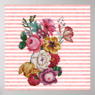 Girly Pink Stripes Colorful Rozen Poster