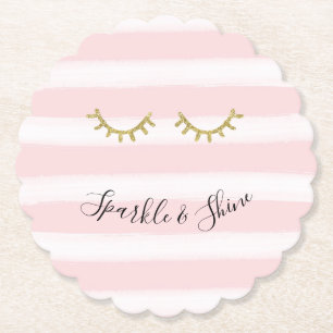 Girly Pink Stripes Gouden Glitter Wimpers Sparkle Kartonnen Onderzetters