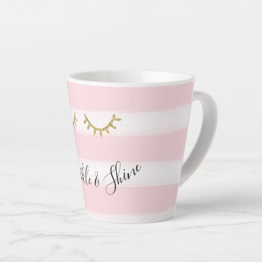Girly Pink Stripes Gouden Glitter Wimpers Sparkle Latte Mok (Rechterhoek)