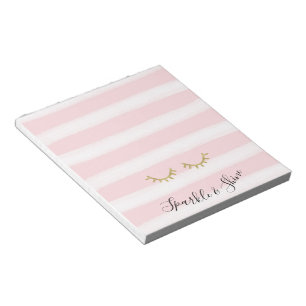 Girly Pink Stripes Gouden Glitter Wimpers Sparkle Notitieblok