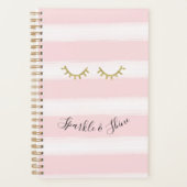 Girly Pink Stripes Gouden Glitter Wimpers Sparkle Planner (Voorkant)