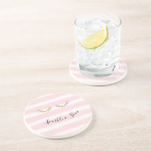 Girly Pink Stripes Gouden Glitter Wimpers Sparkle Zandsteen Onderzetter (Zijkant)