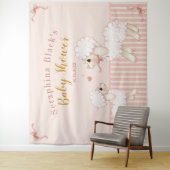 Girly Pink Stripes Lamb Baby shower Backdrop Wandkleed (In situ)