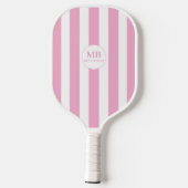 Girly Pink Stripes Monogram Aangepaste naam Pickleball Paddle (Achterkant)
