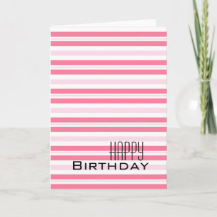 Girly Pink Stripes Verjaardag Kaart