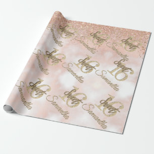 Girly Pink Sweet 16 Birthday Roos Gold Glitter Cadeaupapier