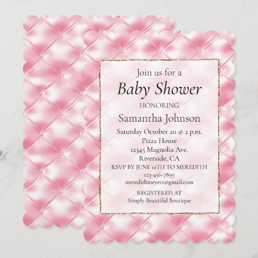  Girly Pink Tufts Baby shower Kaart (Voorkant / Achterkant)