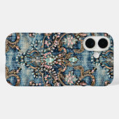 Girly Pink Turquoise Stone Blue Denim Case-Mate iPhone Case (Achterkant (horizontaal))