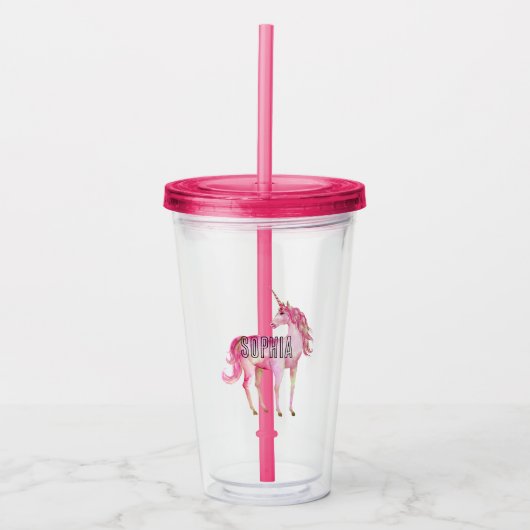 Girly Pink Unicorn Acryl Drinkbeker (Voorkant)