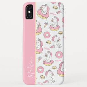 Girly Pink Unicorns and Donuts Pattern met Name iPhone XS Max Hoesje