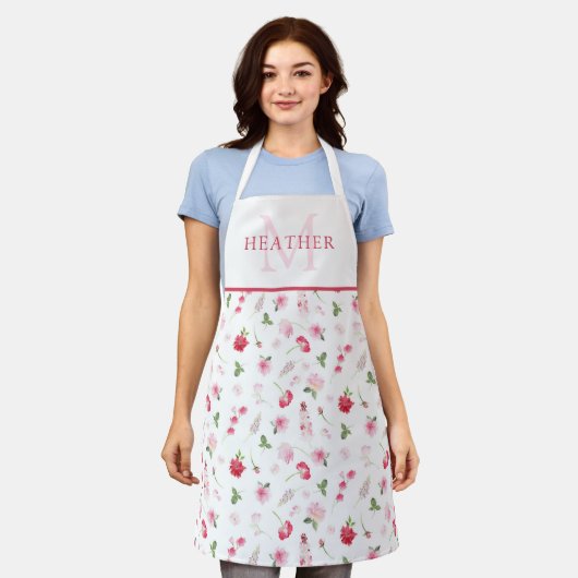 Girly Pink Waterverf Floral Pattern Monogram Schort (Gedragen)