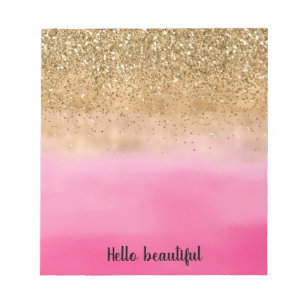 Girly Pink Waterverf Gold Glitter Glitz Confetti Notitieblok
