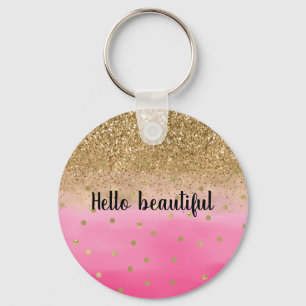Girly Pink Waterverf Gold Glitter Glitz Confetti Sleutelhanger