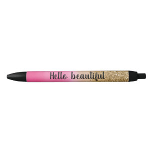 Girly Pink Waterverf Gold Glitter Glitz Confetti Zwarte Inkt Pen