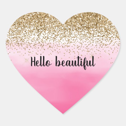 Girly Pink Waterverf Gold Glitter Hart Sticker (Voorkant)
