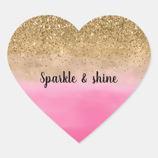 Girly Pink Waterverf Gold Glitter Hart Sticker (Voorkant)