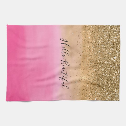 Girly Pink Waterverf Gold Glitter Theedoek (Horizontaal)