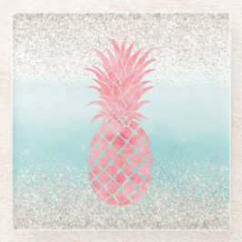 Girly Pink Waterverf Tropische ananas Glazen Onderzetter