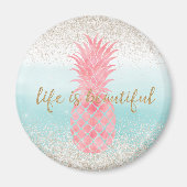 Girly Pink Waterverf Tropische ananas Magneet (Voorkant)