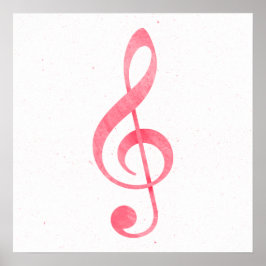 Girly Pink Waterverf Verf Muziek Opmerking Treble  Poster