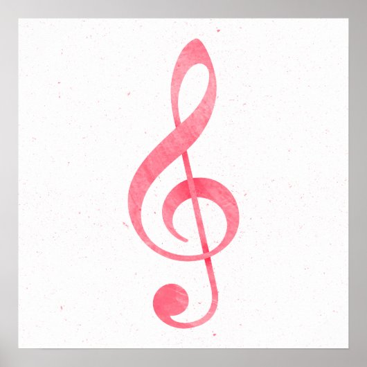 Girly Pink Waterverf Verf Muziek Opmerking Treble  Poster (Voorkant)