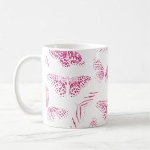 Girly Pink White Butterflies Waterverf Pattern Koffiemok