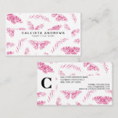 Girly Pink White Butterflies Waterverf Pattern Visitekaartje (Voorkant / Achterkant)