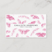 Girly Pink White Butterflies Waterverf Pattern Visitekaartje (Voorkant)