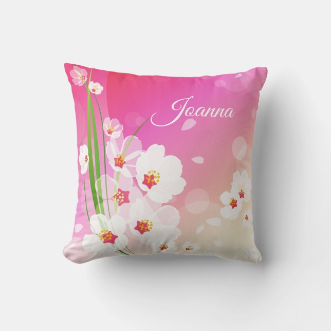 Girly Pink White Floral Collage Kussen (Voorkant)