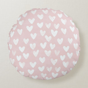 Girly Pink White Hearts Rond Kussen