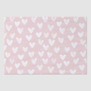 Girly Pink White Hearts Verjaardag Tissuepapier