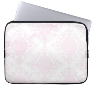 Girly Pink White Lace Damask Pattern Laptop Sleeve