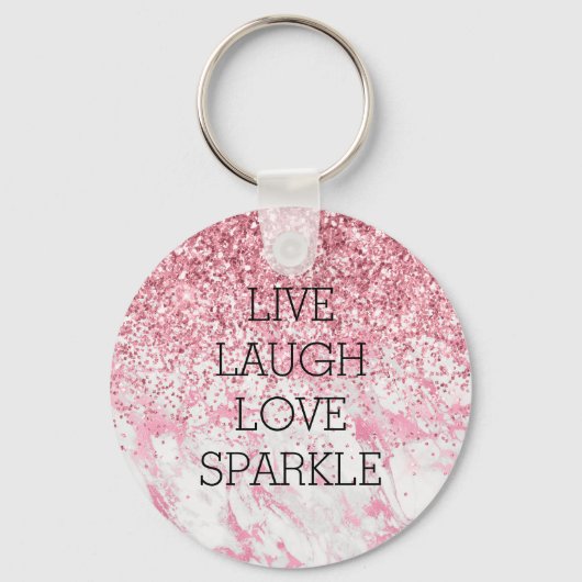 Girly Pink White Marble Glitter Sparkle Sleutelhanger (Voorkant)