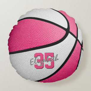 girly pink white personalized basketball rond kussen