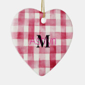 Girly Pink White Plaid Stripes Monogram Christmas Keramisch Ornament (Rechts)