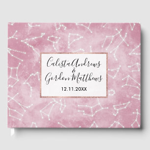 Girly Pink White Star Zodiac Constellations Nebula Gastenboek