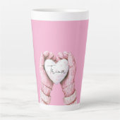 Girly Pink Winter Gloves White Heart Latte Mok (Voorkant)