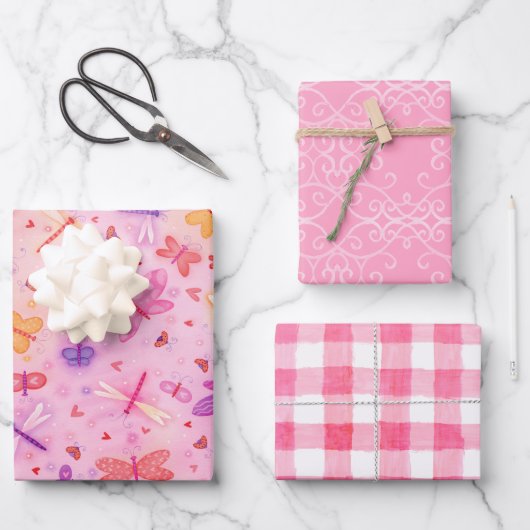 Girly Pink Wrapping Paper Flat Sheet Set 3 (Voorkant)