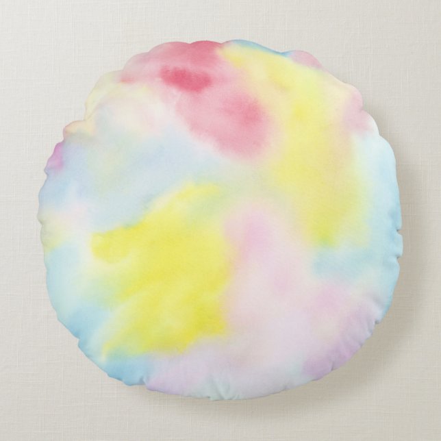 Girly Pink Yellow Blue Tie Dye Rond Kussen (Voorkant)