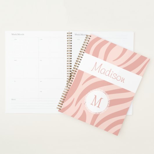 Girly Pink Zebra Animal Print Trendy Monogram Planner (Display)