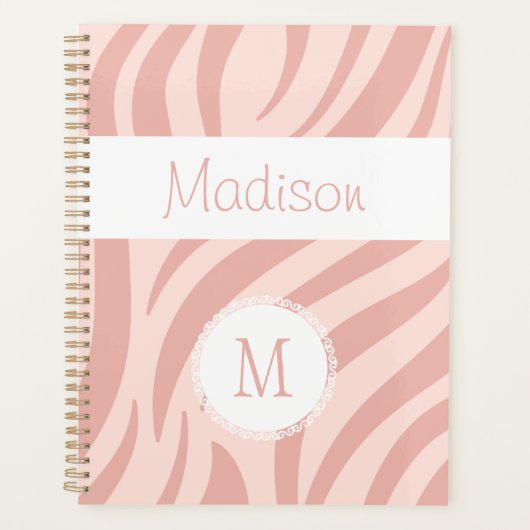 Girly Pink Zebra Animal Print Trendy Monogram Planner (Voorkant)