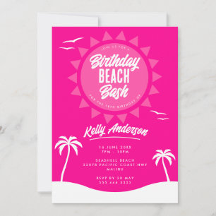 Girly Pink Zomer 18e Verjaardag Beach Party Kaart