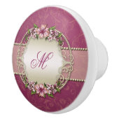 Girly Plum Floral en Damask Monogram Keramische Knop (Rechts)