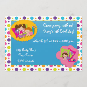 Girly Polka Dots Birthday Party Invitation Kaart