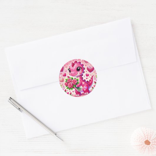 Girly Pop Dinosaur Ronde Sticker (Envelop)