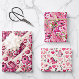 Girly Pop Dinosaurus Valentijnsdag Inpakpapier Vel