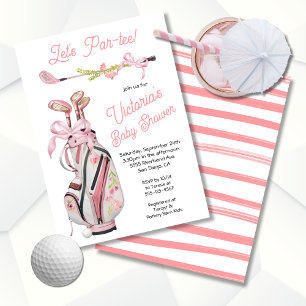 Girly Preppy Golf Baby shower Kaart